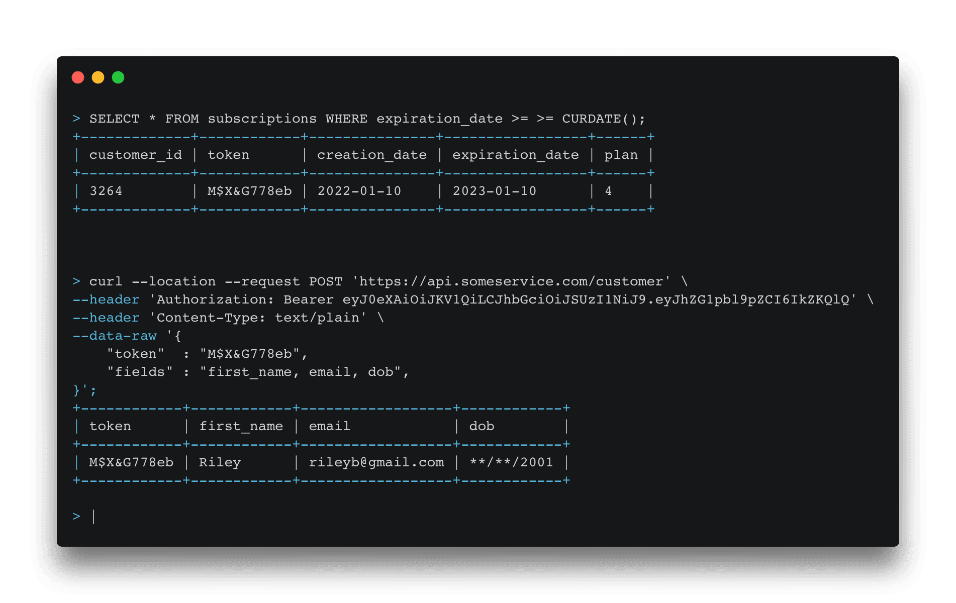 SQL + API PII data join example