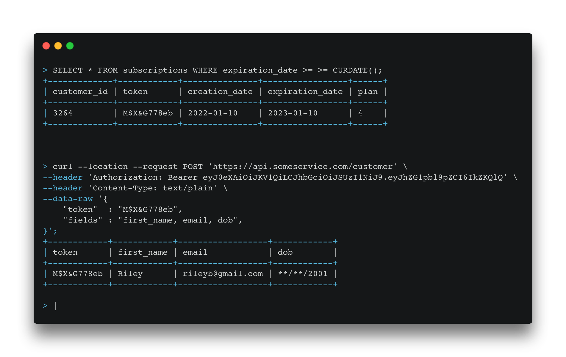 SQL + API PII data join example