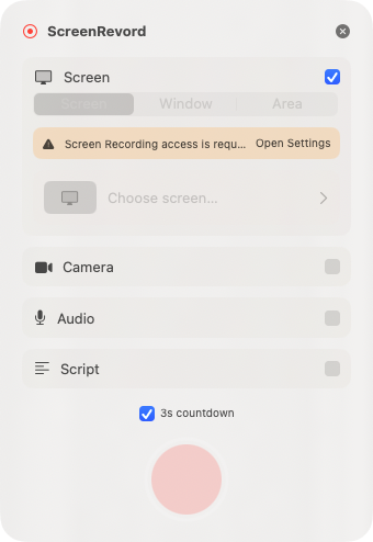 First Take floating control panel with screen, camera, and audio toggles